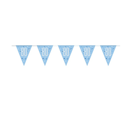 Blue Glitz '80th' Birthday Flag Banner