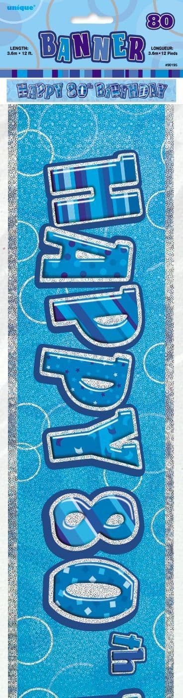 Blue Glitz 'Happy 80th Birthday' Banner