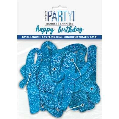 Blue Glitz Hinged 'Happy Birthday' Banner
