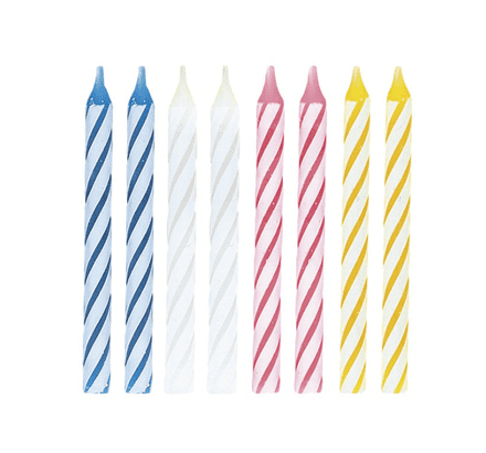 Blue, Pink & White Striped Birthday Cake Candles 24 Pack