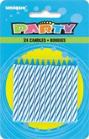 Blue Striped Birthday Cake Candles 24 Pack
