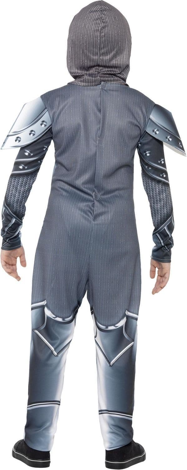 Armoured Knight Deluxe Costume Kids Jumpsuit Grey Headpiece