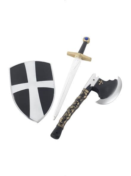 Childs Knights Crusader Sword, Axe And Shield Set