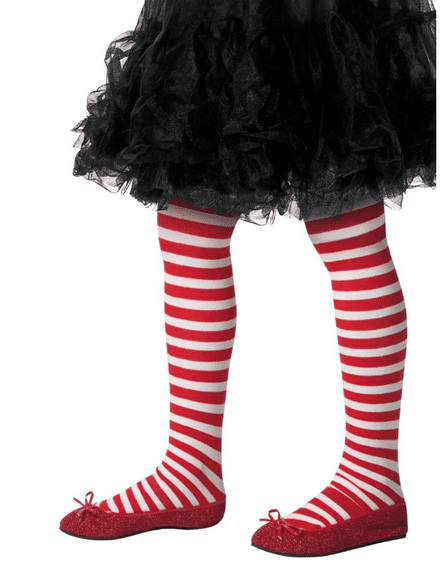 Childs Red & White Striped Tights