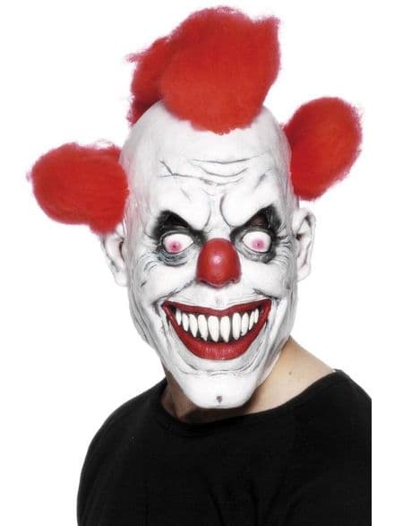 Clown Full Over Head Mask With Red Hair