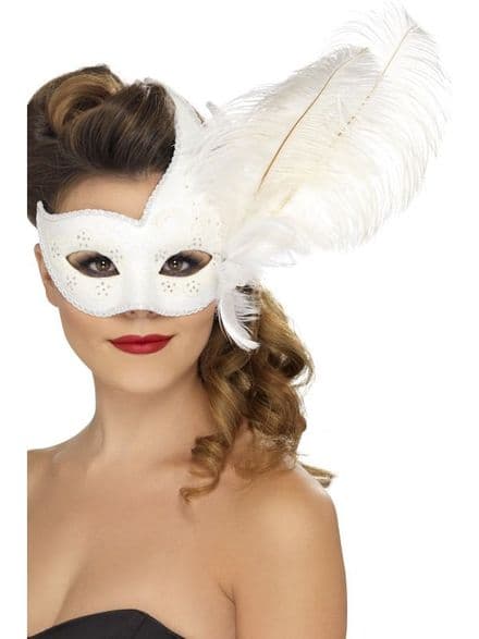 Colombina Ornate White Feather Eye Mask