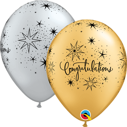 Congratulations Sparkle & Swirls Gold & Silver Balloons