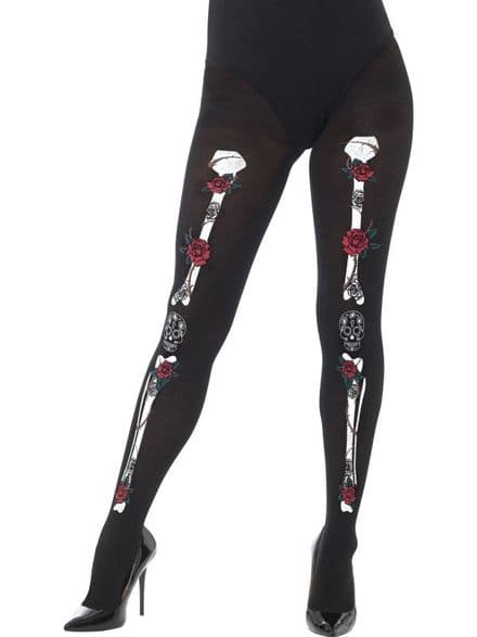 Day Of The Dead Print Tights