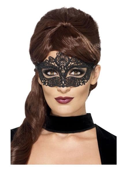 Embroidered Lace Filigree Eye Mask In Black