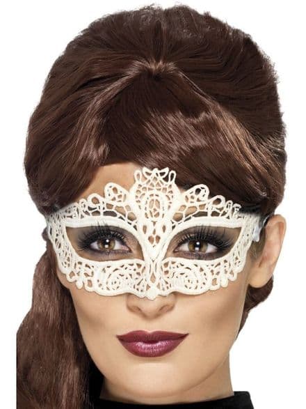 Embroidered Lace Filigree Eye Mask In White