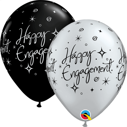 Engagement Sparkles & Swirls Black & Silver Balloons