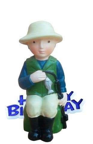 Fisherman Resin Topper with Happy Birthday Motto