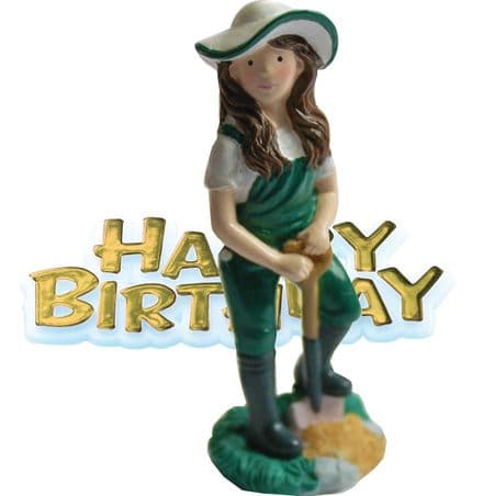 Girl Gardener Resin Topper with Happy Birthday Motto