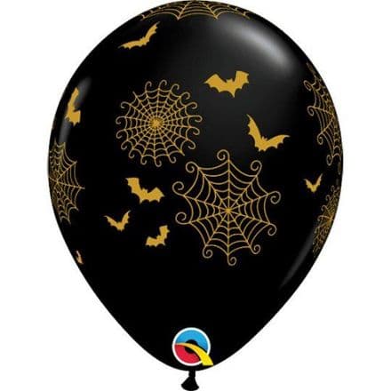 Gold & Black Webs and Bats Latex Balloons
