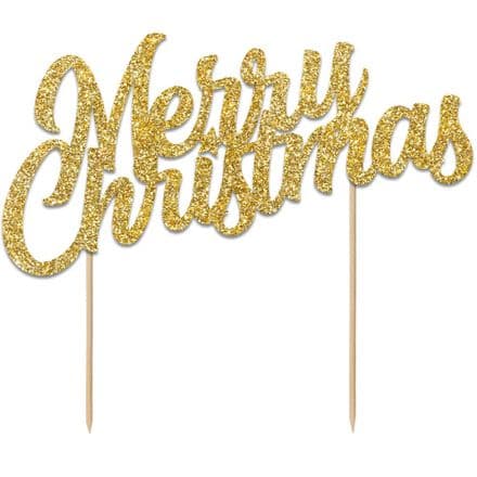 Gold Glitter Merry Christmas Cake Topper