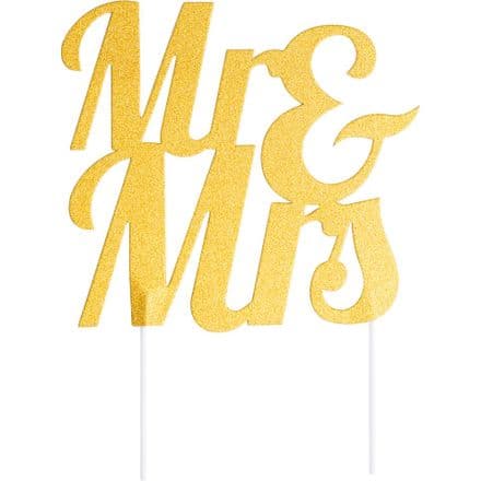 Gold Glitter Mr & Mrs Cake Topper