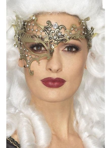 Gold Metal Filigree Eyemask with Rinestones