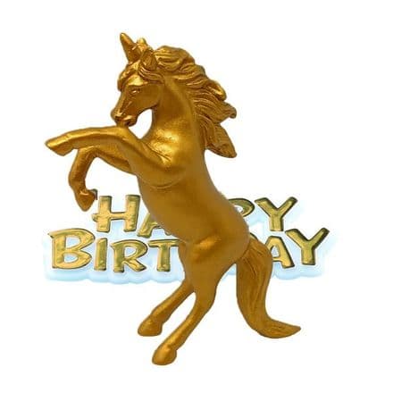 Gold Unicorn Topper with Happy Birthday Motto