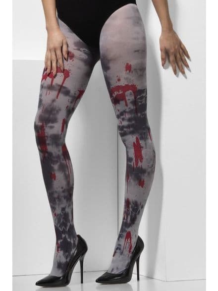 Grey Zombie Dirt and Blood Splatter Print Tights
