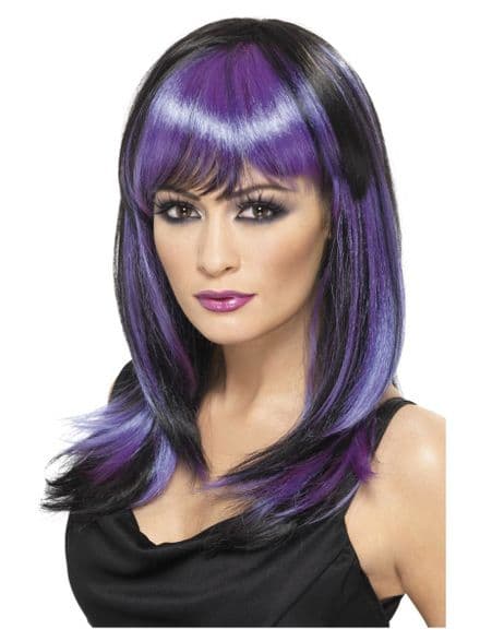 Halloween Glamour Witch Wig In Purple/Black