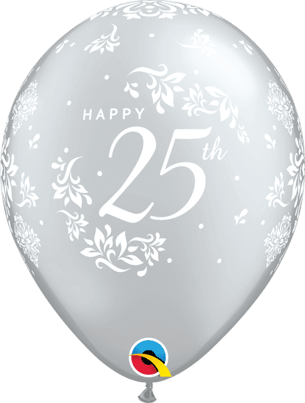 Happy 25th Anniversary Hearts Silver Balloons