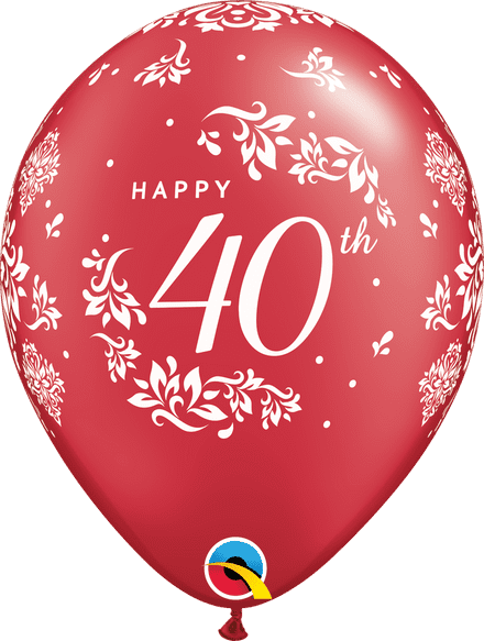 Happy 40th Anniversary Hearts Red Balloons