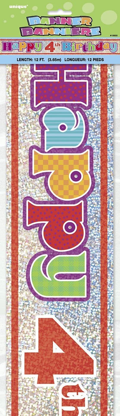 Happy 4th Birthday Party Foil Banner