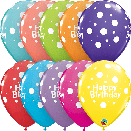 Happy Birthday Big Polka Dots Assorted Colour Balloons 6pk