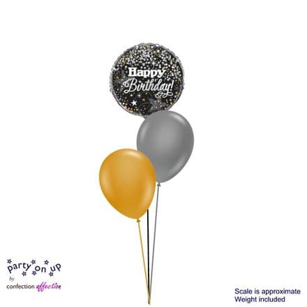 Happy Birthday Black Confetti Stars Mini Balloon Bouquet