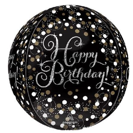 Happy Birthday Black Sparkle Orbz Balloon
