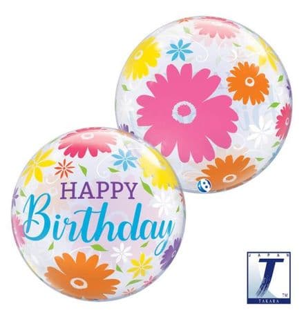 Happy Birthday Flowers and Filigree Bubble Balloon