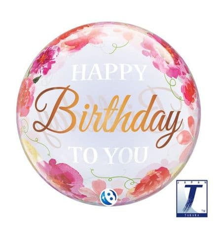 Happy Birthday Peonies Bubble Balloon