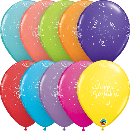 Happy Birthday Shining Star Assorted Colour Balloons 6 Pack