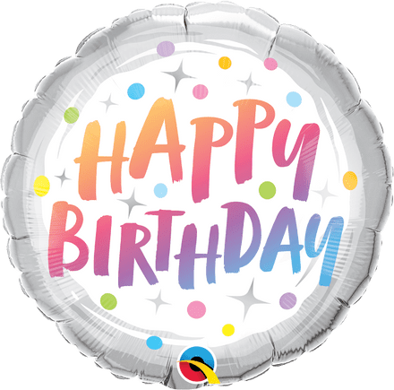 Happy Birthday Silver/Rainbow Dots Foil Helium Balloon