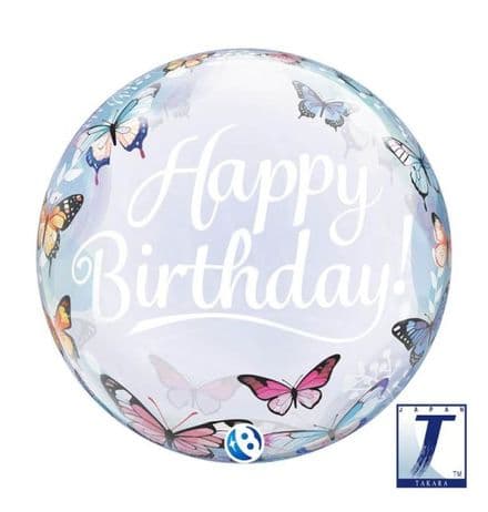 Happy Birthday Soft Butterflies Bubble Balloon