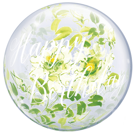 Happy Birthday White Rose Bubble Balloon