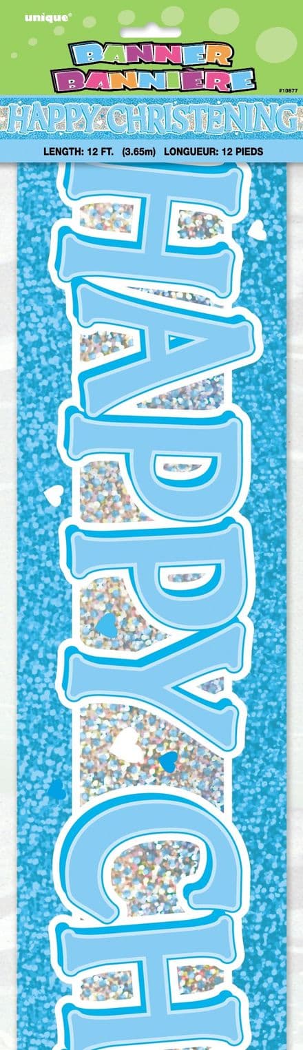 Happy Christening Day Blue Foil Banner