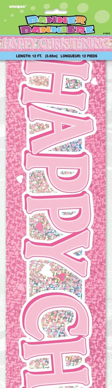 Happy Christening Day Pink Foil Banner