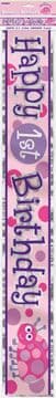 Happy First Birthday Party Foil Banner Pink Turtles