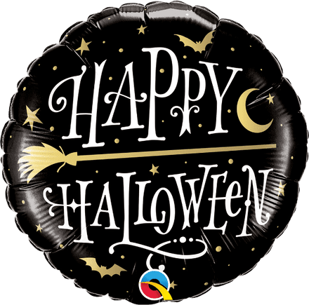 Happy Halloween Golden Broomstick Foil Helium Balloon