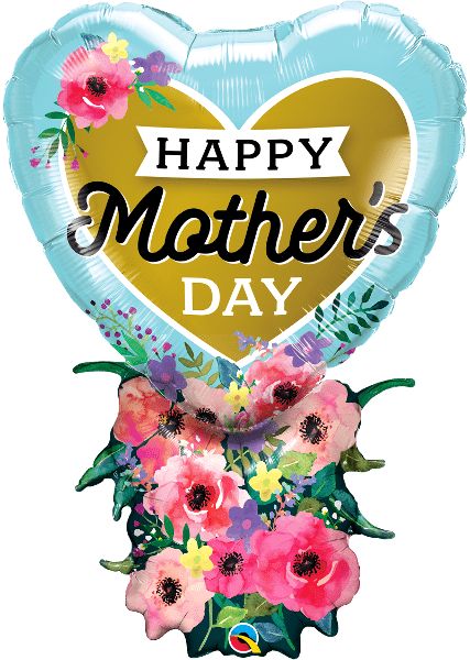 Happy Mothers Day Heart & Bundled Flowers Super Shape Foil Balloon