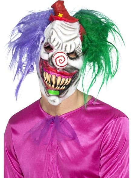Kolorful Killer Klown Over Head Mask With Hair