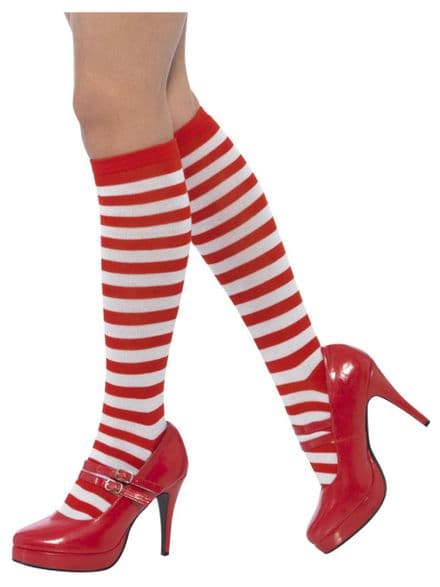 Long Striped Red & White Socks