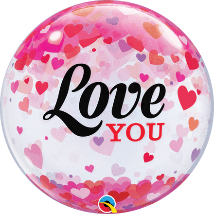 Love You Confetti Hearts Bubble Balloon