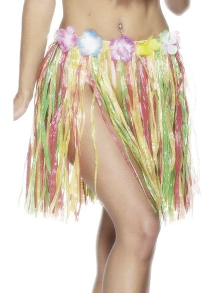 Luau Hawaiian Multi-Colour Hula Skirt With Flower Detail