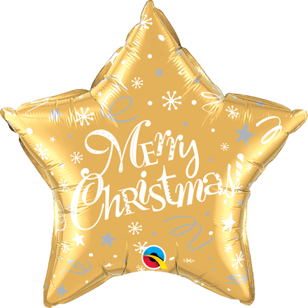 Merry Christmas Gold Star Foil Helium Balloon