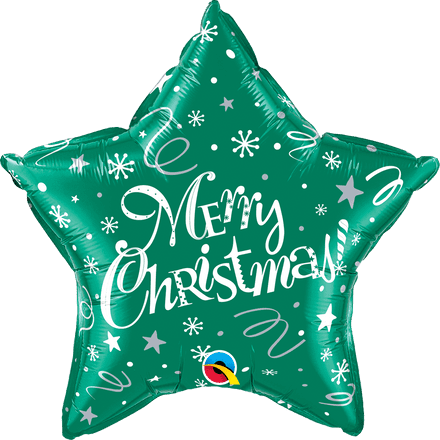 Merry Christmas Green Star Foil Helium Balloon