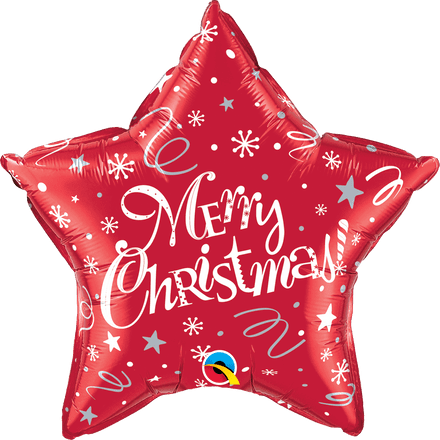 Merry Christmas Red Star Foil Helium Balloon