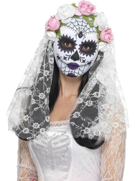 Mexican Day Of The Dead Bride Mask With White Veil