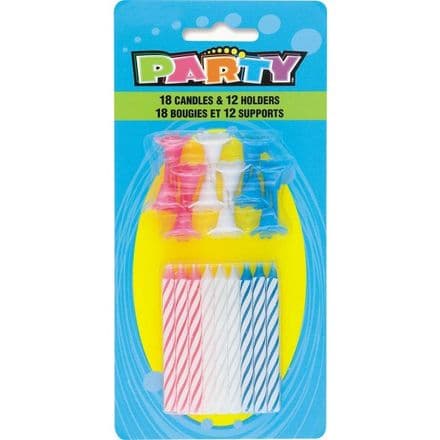 Multi-Coloured Birthday Cake Candles And Holders